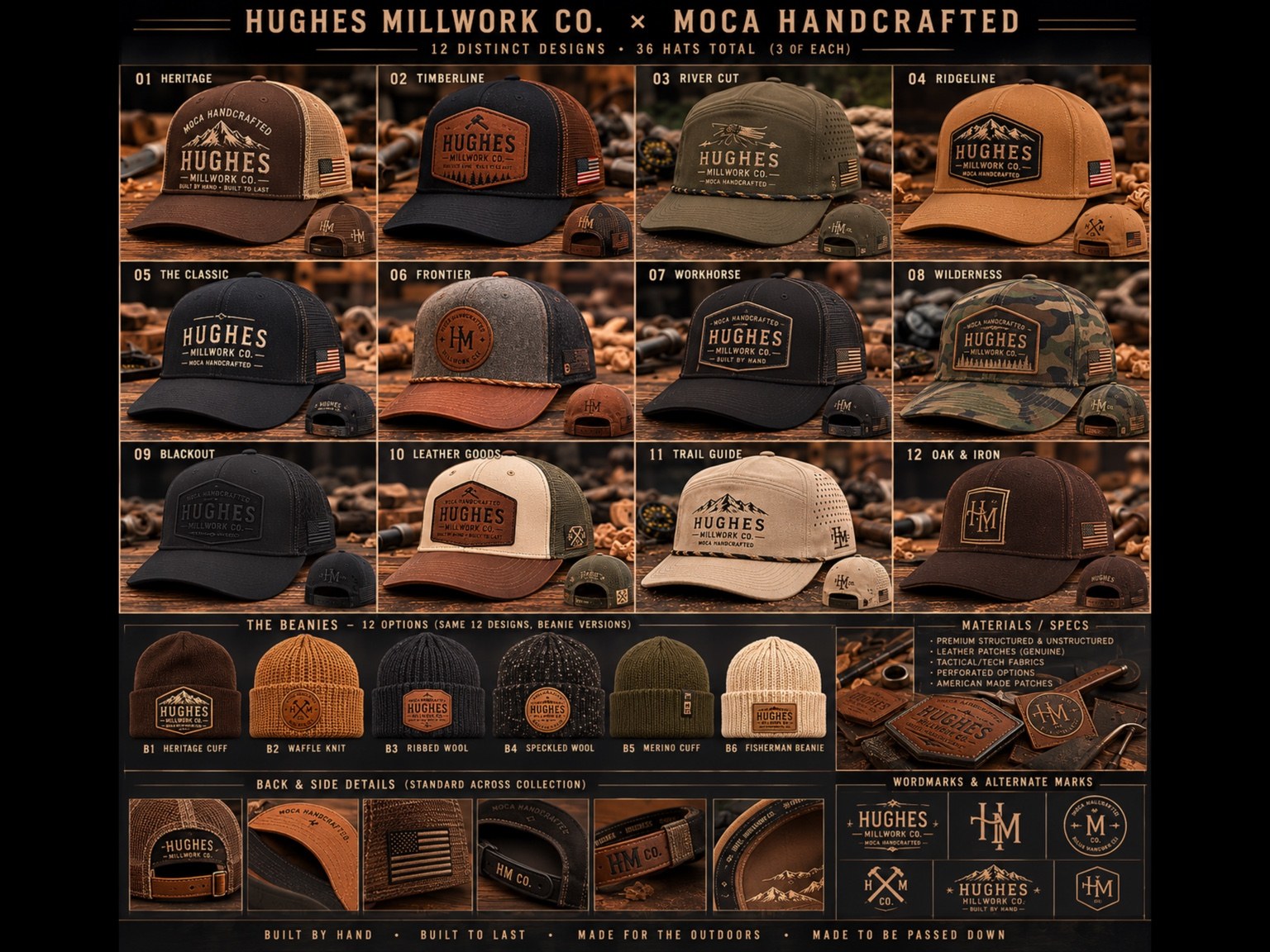 Concept board with Hughes Millwork Co. hat designs