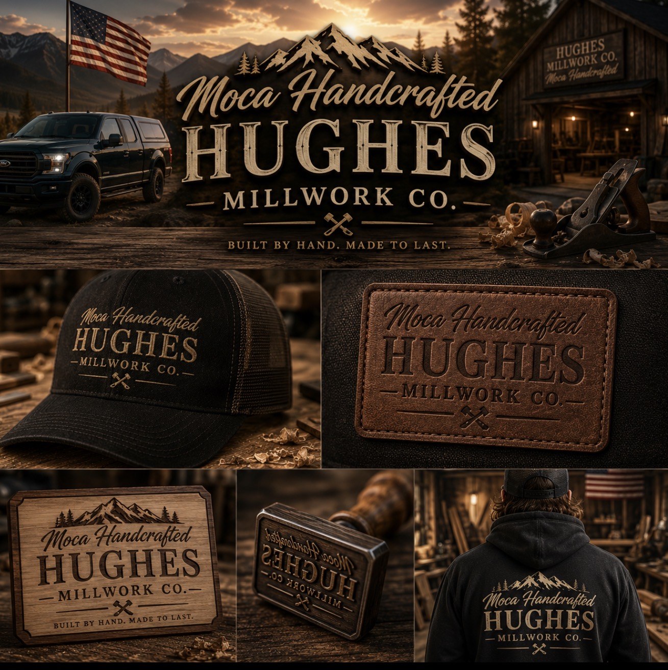 Hughes Millwork Co. and MoCa Handcrafted branding concept board